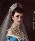 Ivan Nikolaevich Kramskoy Wall Art - Portrait of Empress Maria Fyodorovna in a Head-Dress Decorated with Pearls